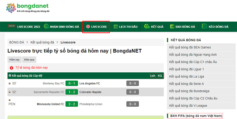Livescore c&aacute;c giải đấu h&agrave;ng đầu tại KQ b&oacute;ng