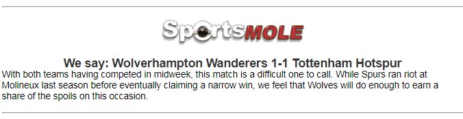 Dự đo&aacute;n Wolves vs Tottenham (21h 15/12) bởi Darren Plant