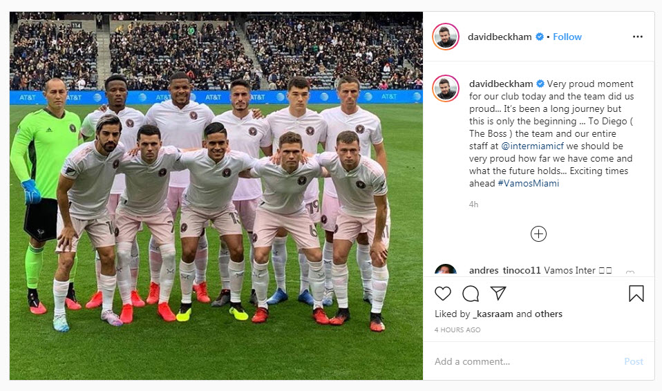 David Beckham mừng ra mặt d&ugrave; đội b&oacute;ng con cưng thua trận