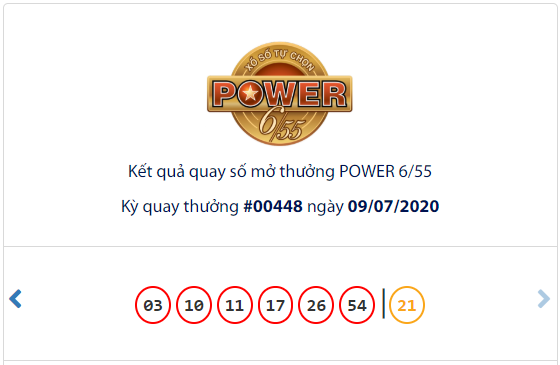 Kết quả Vietlott Xổ số tự chọn POWER 6/55 ng&agrave;y 9/7