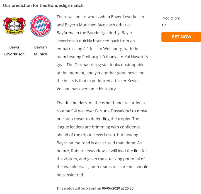 Dự đo&aacute;n Leverkusen vs Bayern Munich (20h30 6/6) bởi Football Predictions