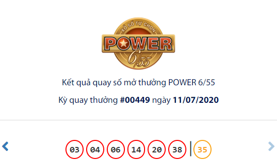 Kết quả Vietlott Xổ số tự chọn POWER 6/55 ng&agrave;y 11/7