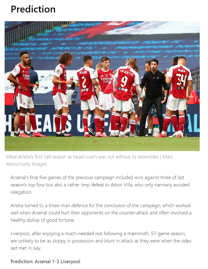 Dự đo&aacute;n Arsenal vs Liverpool (22h30 29/8) bởi chuy&ecirc;n gia Grey Whitebloom