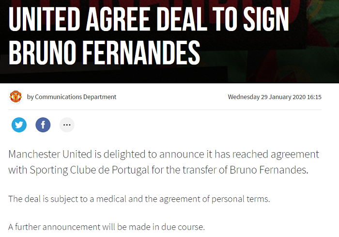 MU x&aacute;c nhận chi&ecirc;u mộ th&agrave;nh c&ocirc;ng Bruno Fernandes