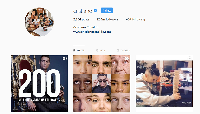 Cristiano Ronaldo c&aacute;n mốc 200 triệu lượt theo d&otilde;i tr&ecirc;n Instagram