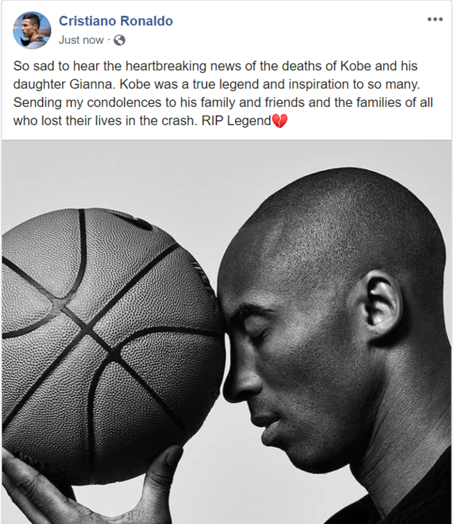 Ronaldo ngậm ng&ugrave;i chia sẻ sau khi Kobe Bryant ra đi