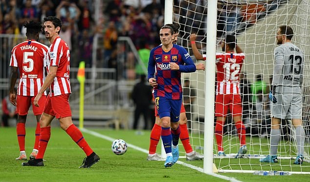 Griezmann ghi b&agrave;n, Barca bại trận trước Atletico ở Si&ecirc;u C&uacute;p T&acirc;y Ban Nha