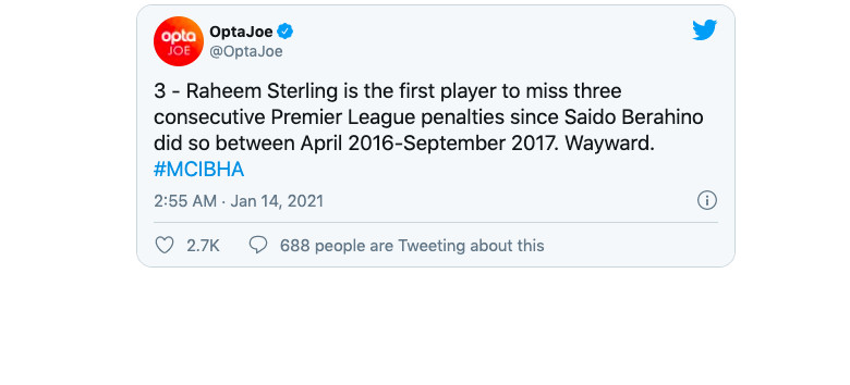Sterling trở th&agrave;nh 'Th&aacute;nh xịt pen' sau quả 11m vs Brighton